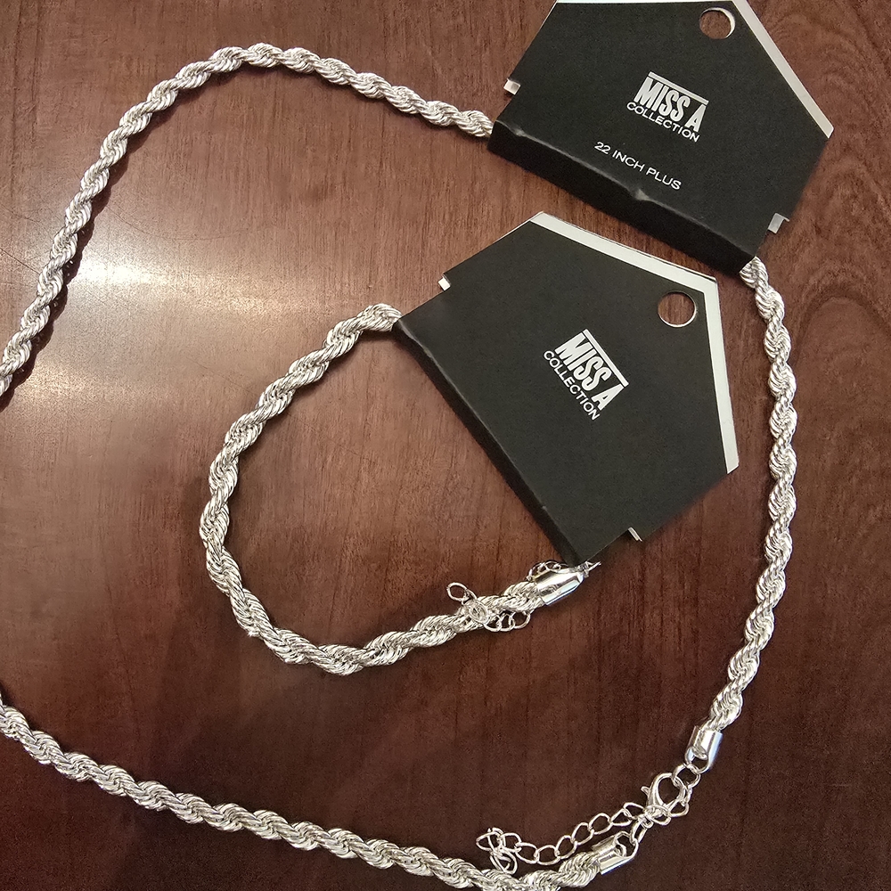 Silver Twisted Chain Necklace And Bracelet Set. By Miss A